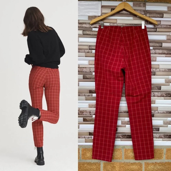 Rag & Bone Red Multi Simone High Rise Plaid Pants size 2 - Picture 3 of 13